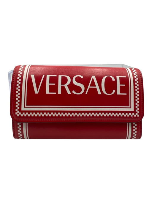 Versace Red & White Leather checkered trim Snap Closure flap Wallets Red & White