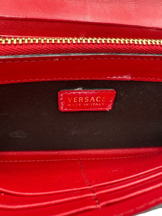 Versace Red & White Leather checkered trim Snap Closure flap Wallets Red & White