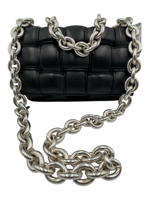 Bottega Veneta Black & Silver Lambskin Silvertone hardware Intrecciato Bag Black & Silver / M