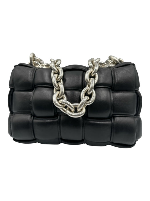 Bottega Veneta Black & Silver Lambskin Silvertone hardware Intrecciato Bag Black & Silver / M
