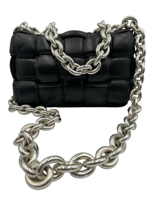 Bottega Veneta Black & Silver Lambskin Silvertone hardware Intrecciato Bag Black & Silver / M