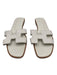 Hermes Shoe Size 39 White & Brown Calfskin Leather Cut Out Slide Sandals White & Brown / 39