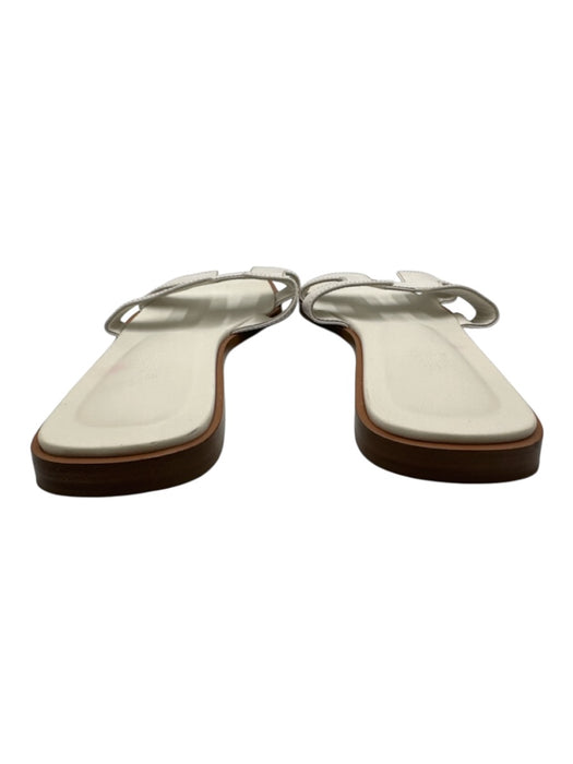 Hermes Shoe Size 39 White & Brown Calfskin Leather Cut Out Slide Sandals White & Brown / 39