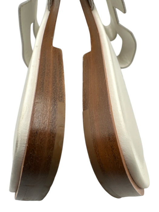 Hermes Shoe Size 39 White & Brown Calfskin Leather Cut Out Slide Sandals White & Brown / 39