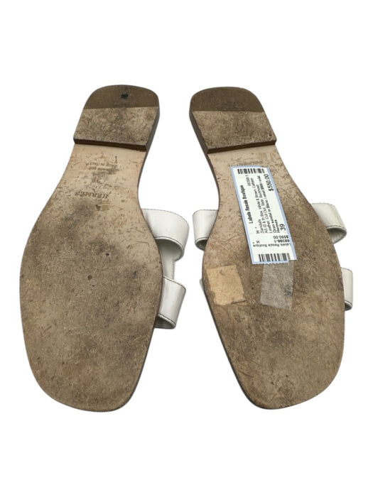 Hermes Shoe Size 39 White & Brown Calfskin Leather Cut Out Slide Sandals White & Brown / 39