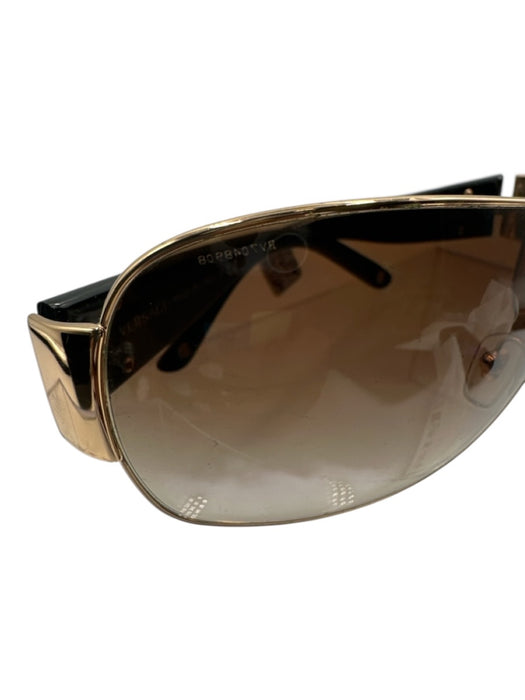 Versace Brown & Gold Metal Frame Gradient medusa insignia Shield Sunglasses Brown & Gold