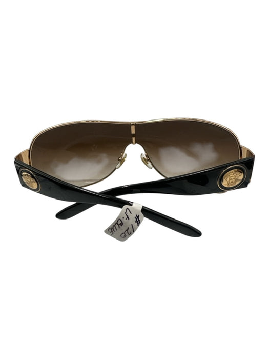 Versace Brown & Gold Metal Frame Gradient medusa insignia Shield Sunglasses Brown & Gold