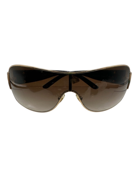 Versace Brown & Gold Metal Frame Gradient medusa insignia Shield Sunglasses Brown & Gold