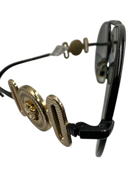 Versace Black & Gold Metal Medusa Brow Bar Aviator Sunglasses Black & Gold