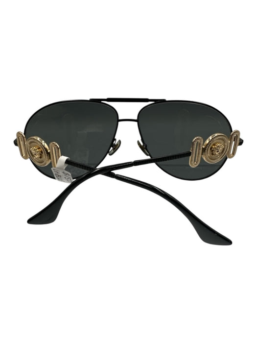 Versace Black & Gold Metal Medusa Brow Bar Aviator Sunglasses Black & Gold