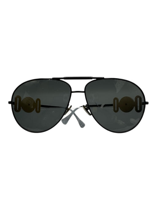 Versace Black & Gold Metal Medusa Brow Bar Aviator Sunglasses Black & Gold