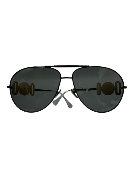 Versace Black & Gold Metal Medusa Brow Bar Aviator Sunglasses Black & Gold