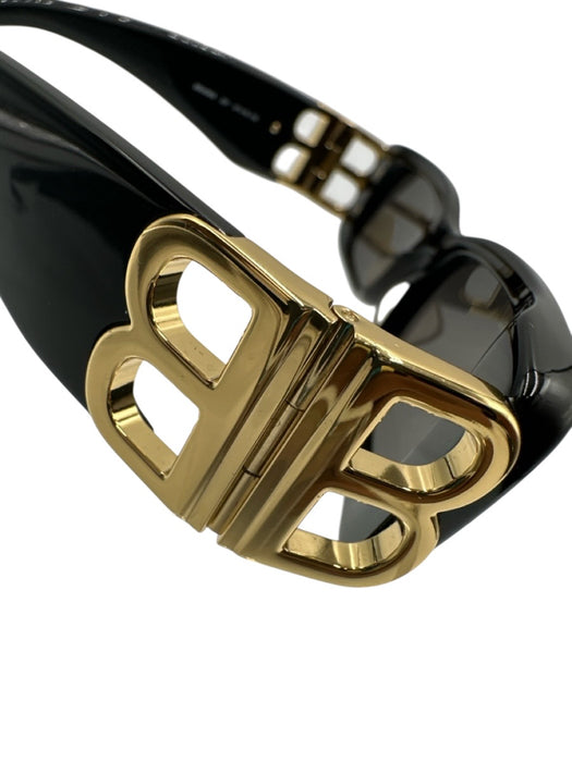 Balenciaga Black & Gold Acetate Loop Rectangle Sunglasses Black & Gold
