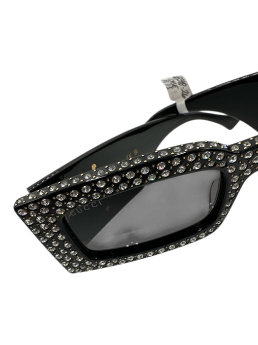 Gucci Black Acetate Rhinestone Rectangle Sunglasses Black