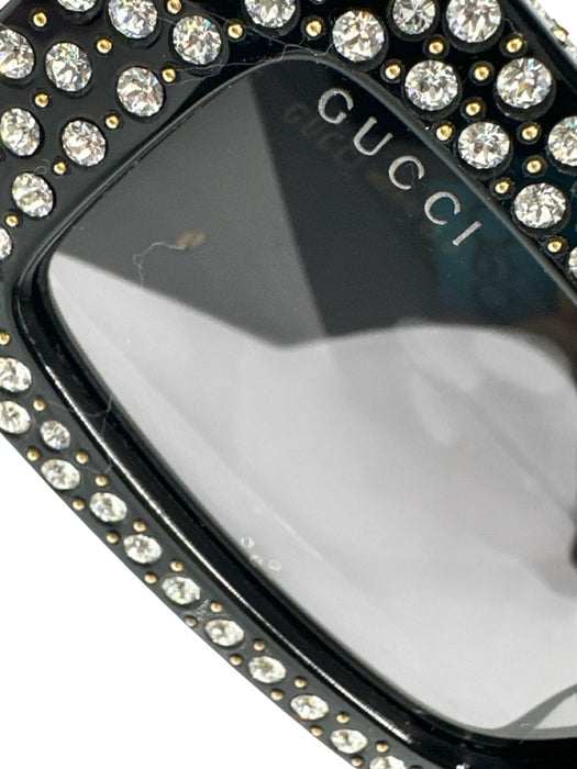 Gucci Black Acetate Rhinestone Rectangle Sunglasses Black