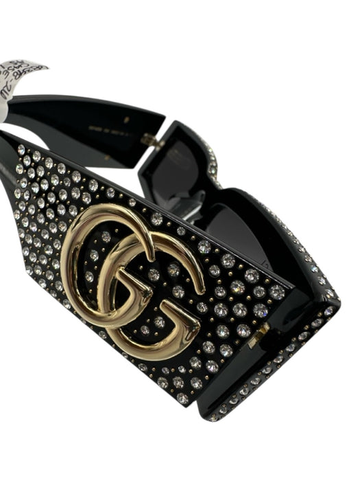 Gucci Black Acetate Rhinestone Rectangle Sunglasses Black
