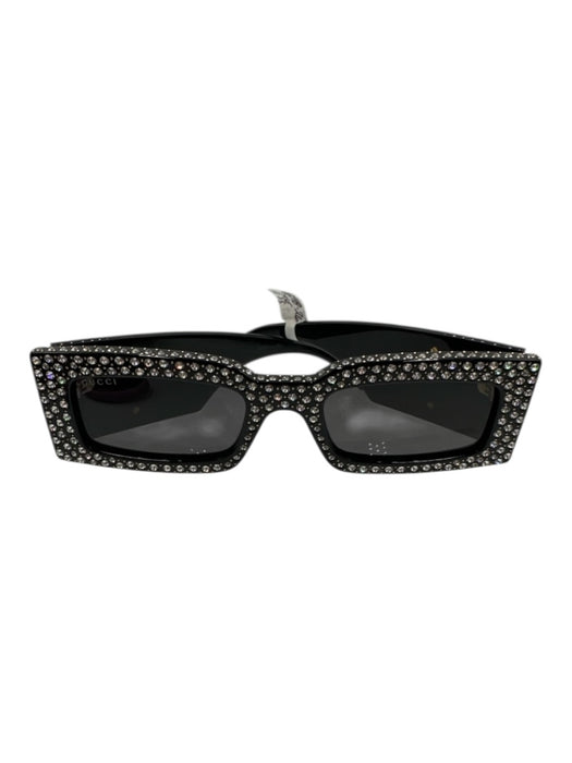 Gucci Black Acetate Rhinestone Rectangle Sunglasses Black