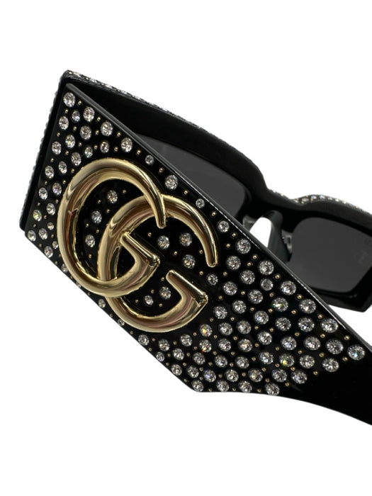 Gucci Black Acetate Rhinestone Rectangle Sunglasses Black