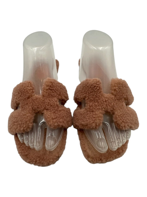 Hermes Shoe Size 39 Dusty Pink shearling Cut Out Slide Sandals Dusty Pink / 39