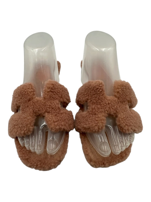 Hermes Shoe Size 39 Dusty Pink shearling Cut Out Slide Sandals Dusty Pink / 39