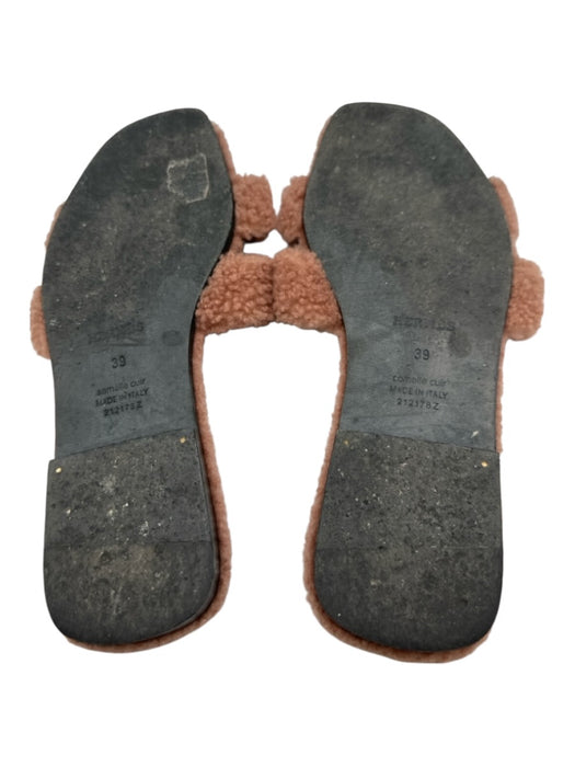 Hermes Shoe Size 39 Dusty Pink shearling Cut Out Slide Sandals Dusty Pink / 39