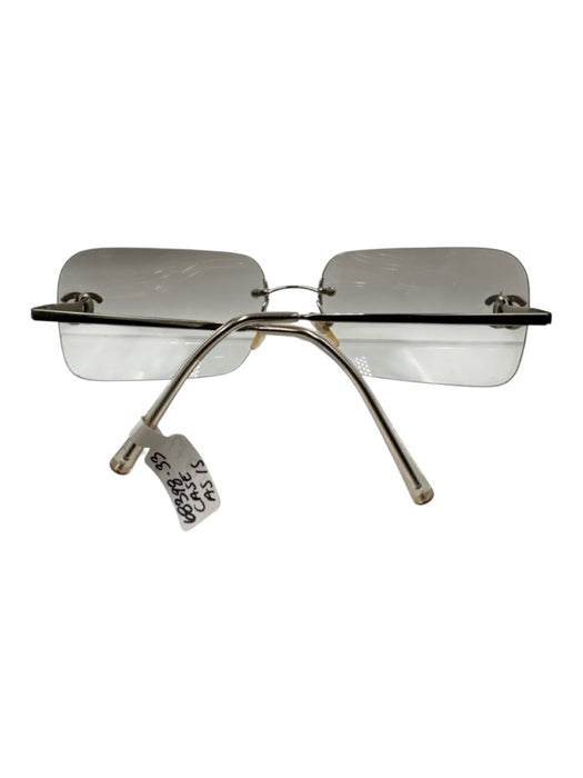 Chanel Silver Metal Rimless Interlocking CC Gradient Square Sunglasses Silver