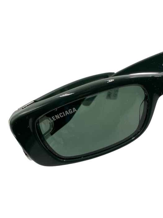 Balenciaga Dark Green & Silver Acetate Logo Rectangle Sunglasses Dark Green & Silver