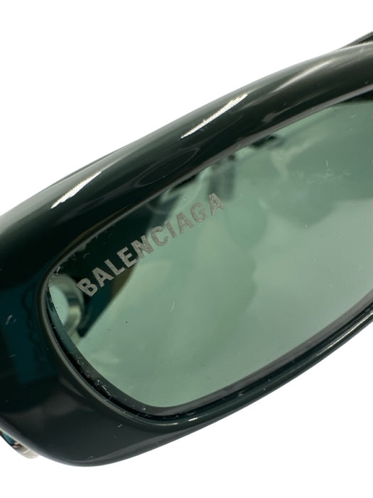 Balenciaga Dark Green & Silver Acetate Logo Rectangle Sunglasses Dark Green & Silver