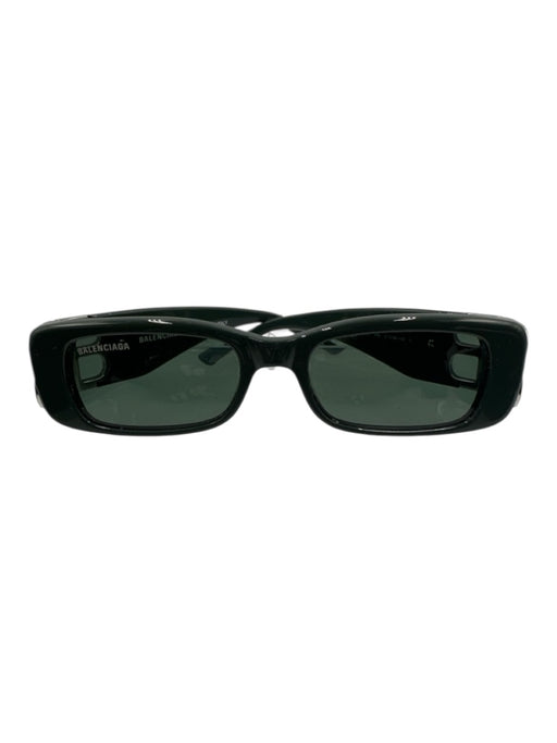 Balenciaga Dark Green & Silver Acetate Logo Rectangle Sunglasses Dark Green & Silver