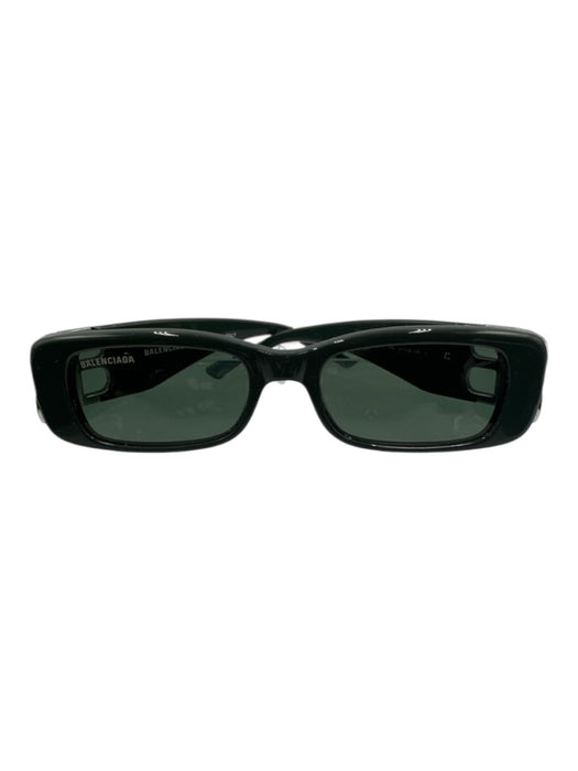 Balenciaga Dark Green & Silver Acetate Logo Rectangle Sunglasses Dark Green & Silver