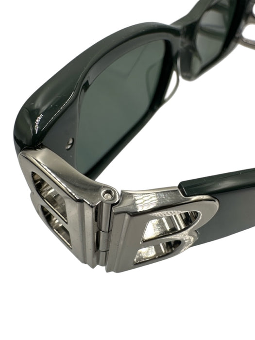 Balenciaga Dark Green & Silver Acetate Logo Rectangle Sunglasses Dark Green & Silver