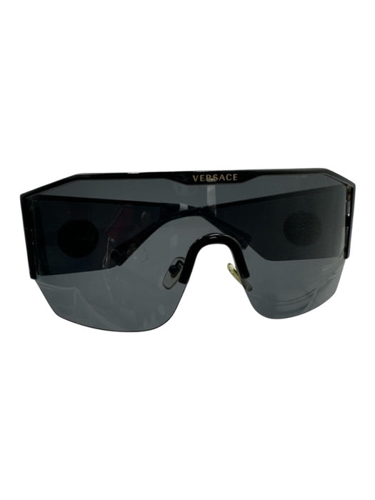 Versace Black Acetate Oversized medusa insignia Shield Sunglasses Black
