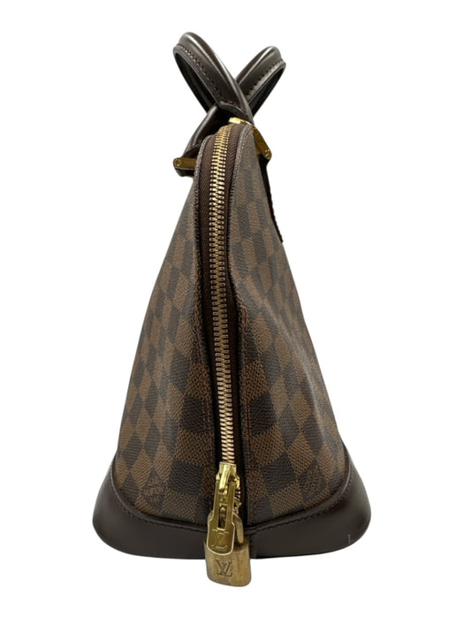Louis Vuitton Brown Coated Canvas Leather trim Damier Zip Rolled Handles Bag Brown / Medium