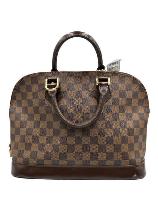 Louis Vuitton Brown Coated Canvas Leather trim Damier Zip Rolled Handles Bag Brown / Medium