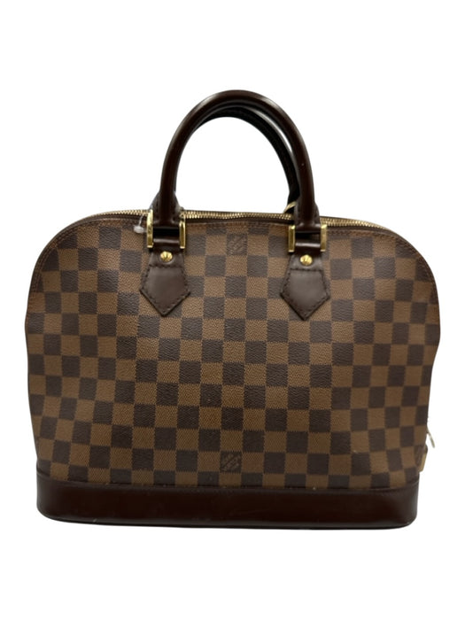 Louis Vuitton Brown Coated Canvas Leather trim Damier Zip Rolled Handles Bag Brown / Medium