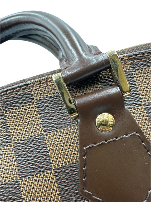 Louis Vuitton Brown Coated Canvas Leather trim Damier Zip Rolled Handles Bag Brown / Medium