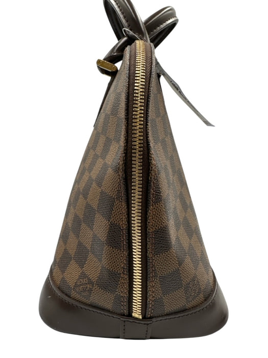 Louis Vuitton Brown Coated Canvas Leather trim Damier Zip Rolled Handles Bag Brown / Medium