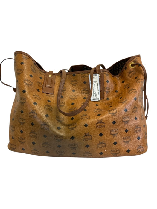 MCM Tan Brown Leather Reversable Monogram Pouch Included Tote Bag Tan Brown / XL