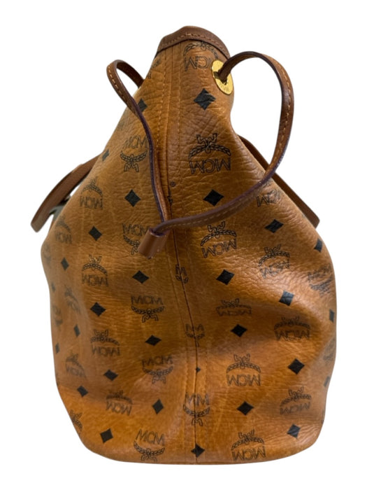 MCM Tan Brown Leather Reversable Monogram Pouch Included Tote Bag Tan Brown / XL