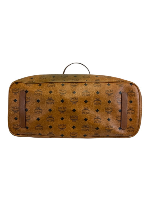 MCM Tan Brown Leather Reversable Monogram Pouch Included Tote Bag Tan Brown / XL