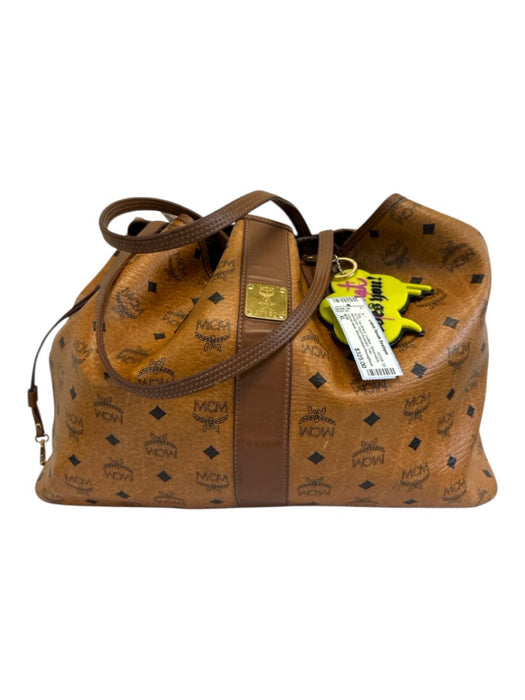 MCM Tan Brown Leather Reversable Monogram Pouch Included Tote Bag Tan Brown / XL