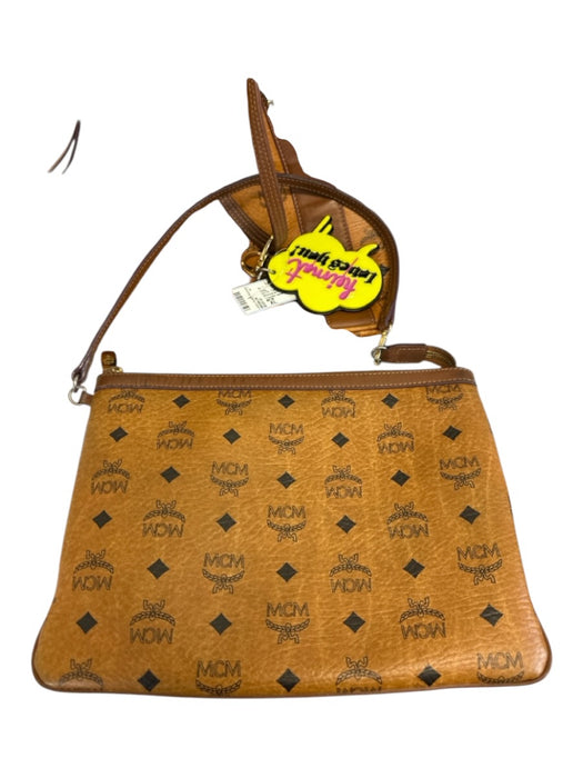 MCM Tan Brown Leather Reversable Monogram Pouch Included Tote Bag Tan Brown / XL