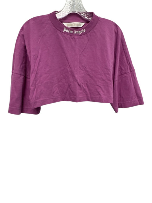 Palm Angels Size M Purple & White Cotton Short Sleeve Crop Crew Neck Top Purple & White / M