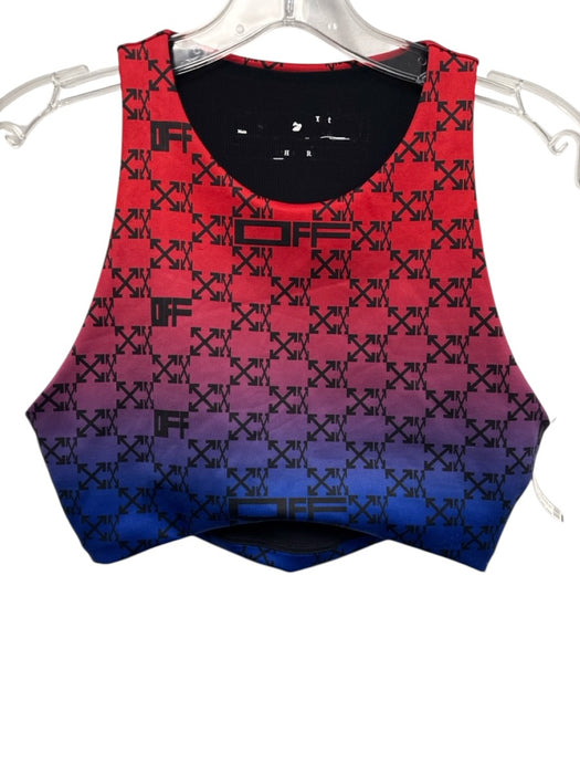 Off White Size L Red & Blue Poly Blend Logo Sports Bra Athletic Top Red & Blue / L