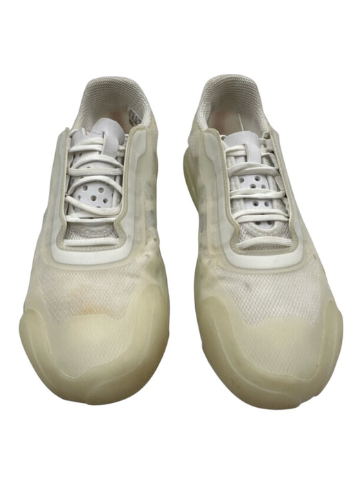 Prada Shoe Size 6 White & Cream Synthetic Rubber Sole Lace Up Low Top Sneakers White & Cream / 6