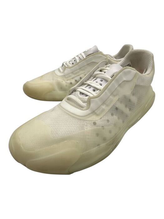 Prada Shoe Size 6 White & Cream Synthetic Rubber Sole Lace Up Low Top Sneakers White & Cream / 6