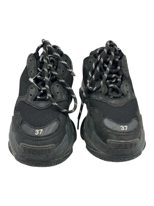 Balenciaga Shoe Size 37 Black Leather Synthetic Knit Lug sole Low Top Sneakers Black / 37