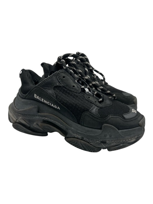 Balenciaga Shoe Size 37 Black Leather Synthetic Knit Lug sole Low Top Sneakers Black / 37