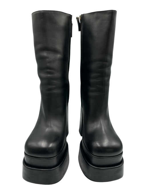 Versace Shoe Size 39.5 Black Leather Mid Calf Side Zip Platform Boots Black / 39.5