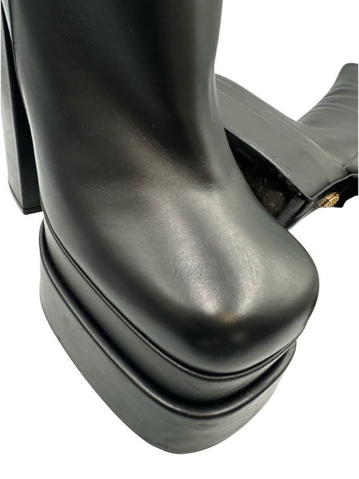 Versace Shoe Size 39.5 Black Leather Mid Calf Side Zip Platform Boots Black / 39.5